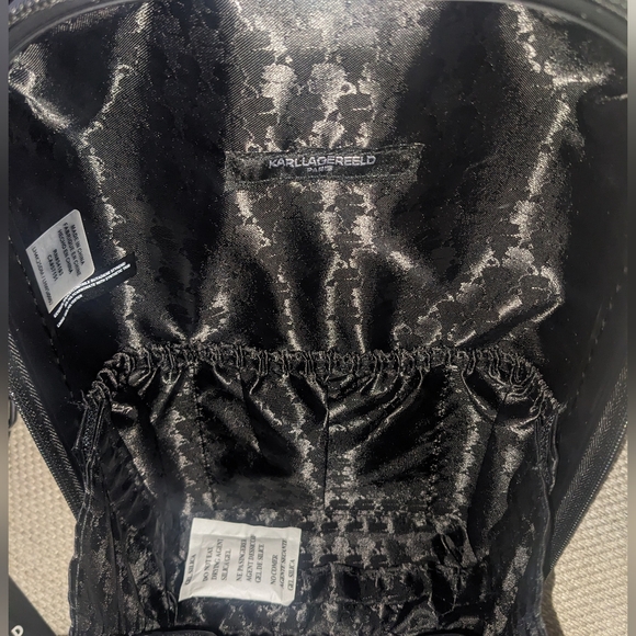 Karl Lagerfeld Paris Maybelle Hard Side Mini Suitcase Backpack in Glossy Black - Picture 13 of 16